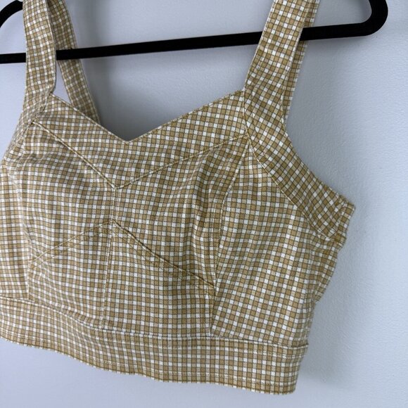 Madewell Women's Gold Mini Check Denim Supercrop Tank Top Sweetheart Neck Sz 12 - Picture 6 of 10